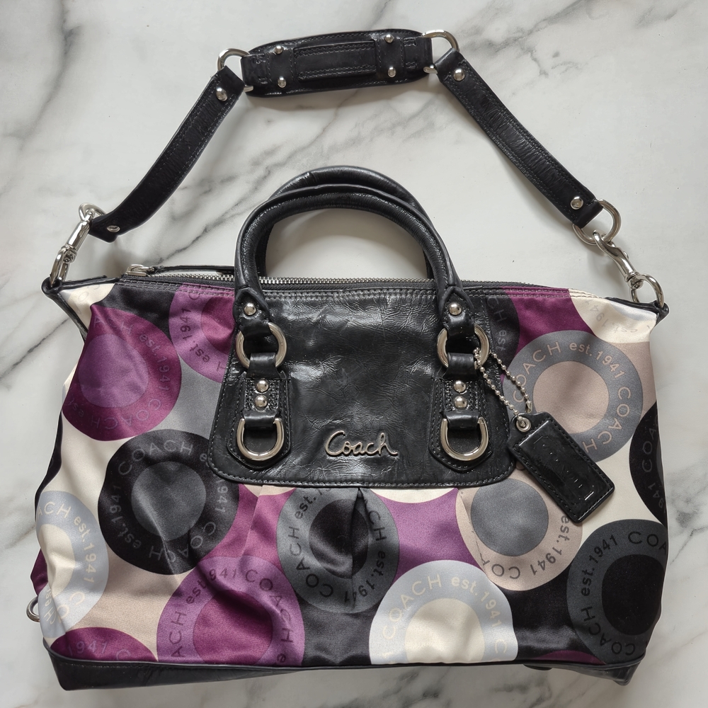 Coach Ashley Purple Sateen Satchel Convertible Bag F15451